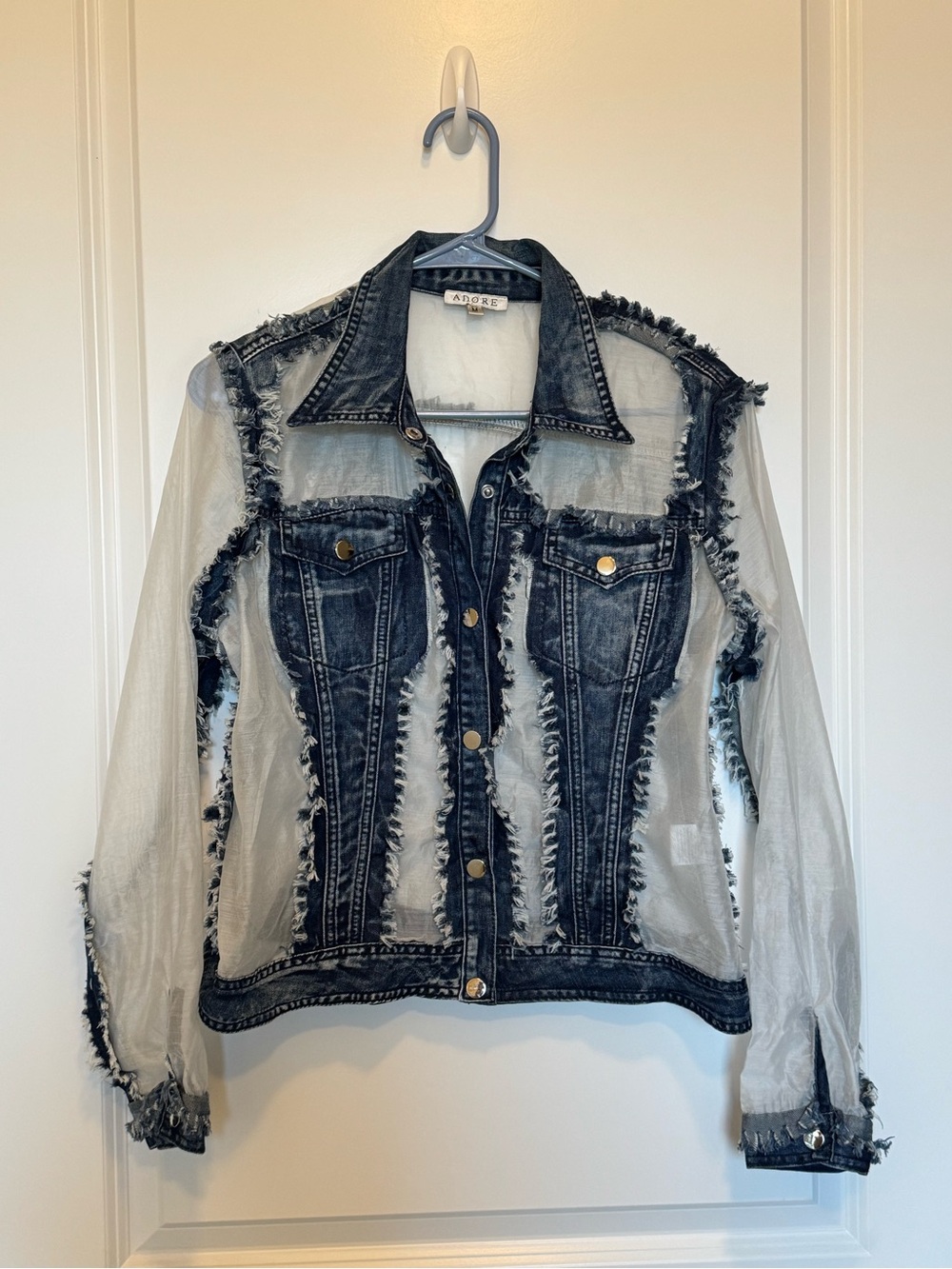 Adore Frayed Denim Jacket featuring Sheer Panelling